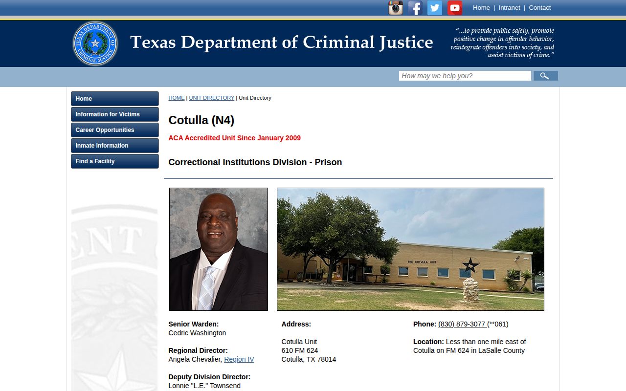 Cotulla Unit release search and TDCJ facility record in La Salle County