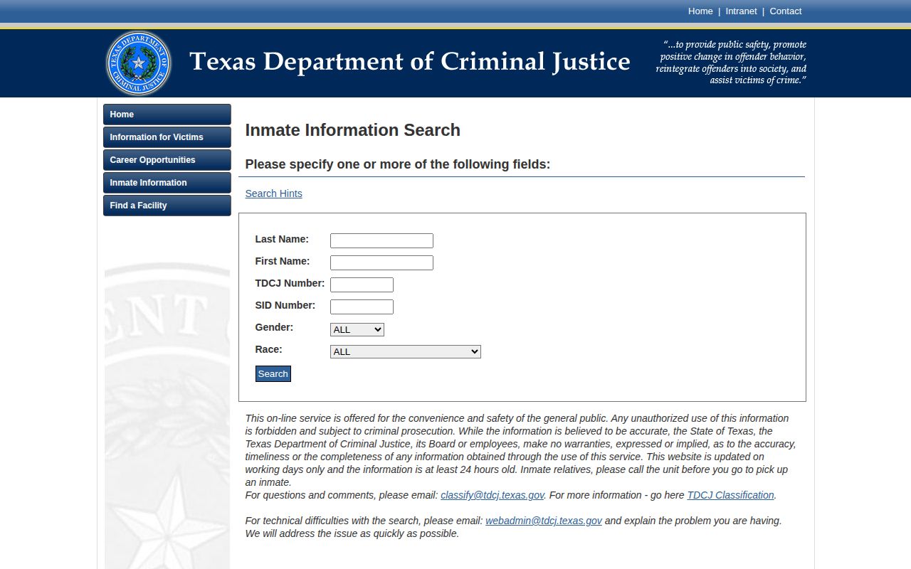 La Salle County released inmate TDCJ search